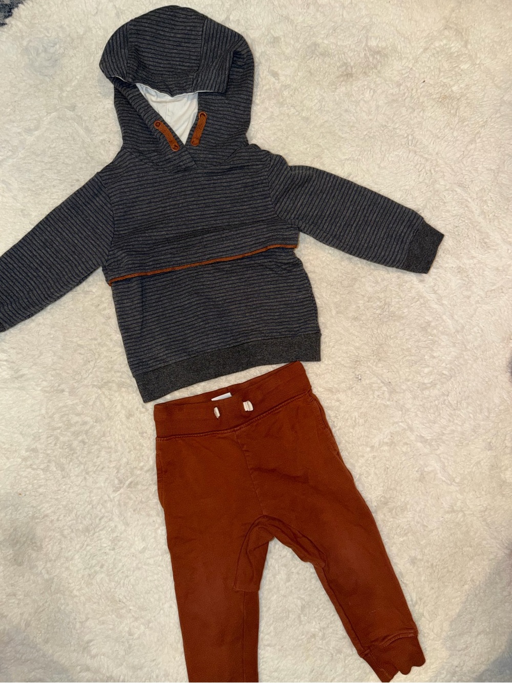 Striped Hooded Sweater & Rust Leggings Set - Gray & Rust